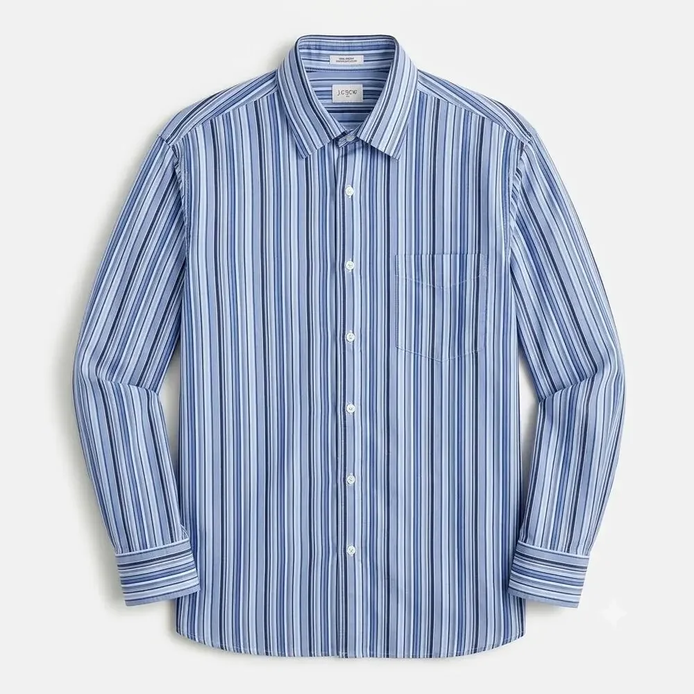 J CREW Striped Button Front Shirt Blue Striped Cotton Casual Medium 15 15.5